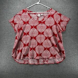 Joie Top Women Size 1X 100% Linen Cap Sleeve Red Floral Casual